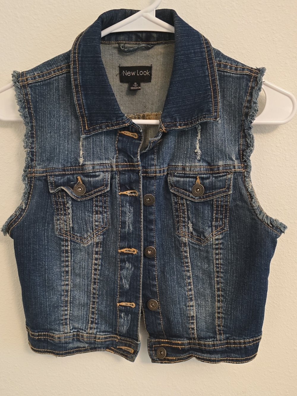 New Look Blue Distressed Denim Vest